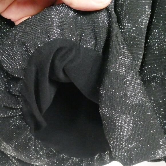 Anthropologie Shimmer Carly Bubble Hem Blouse Sz L Black Silver Metallic Zig Zag - Picture 4 of 12